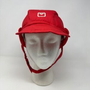 Vintage Obermeyer Red Insulated Trapper Hat Ear Flaps Quilted Winter Cap Mens M